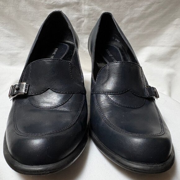 Nine West Shoes - Nine West Navy Leather Heeled Loafers – Size 6
